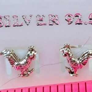 Vintage 90s Sterling Silver Rooster Stud Earrings 925 Animal Farm Bird Jewelry